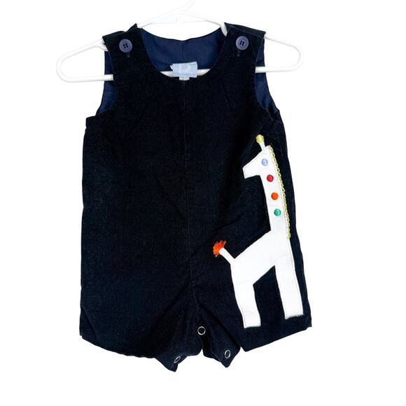 Baby Bliss Corduroy Giraffe Boys Shortalls Coveralls Navy Blue - 9M 6-9 Months - Picture 1 of 6
